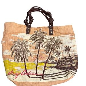 Y2K Juicy Couture Tropical Palm Tree Beach Day Vacation Straw Tote Bag